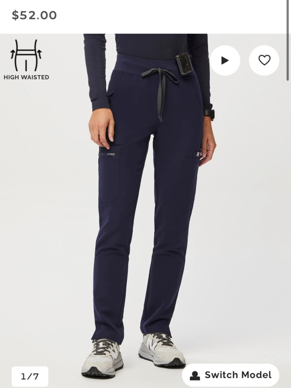 Figs YOLA High-Waist Scrubs in Navy Blue